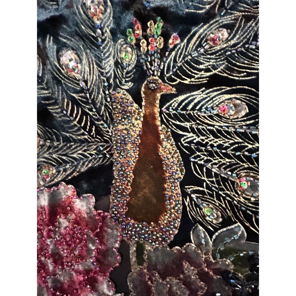 Exquisite PEACOCK Velvet Burnout V Tie Scarf Wrap Shawl - Picture 8 of 10
